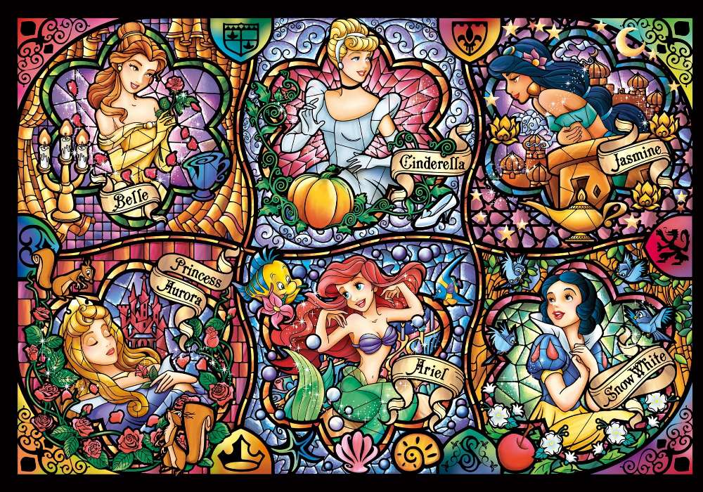 Disney prinsessen in een glas-in-lood schilderij online puzzel
