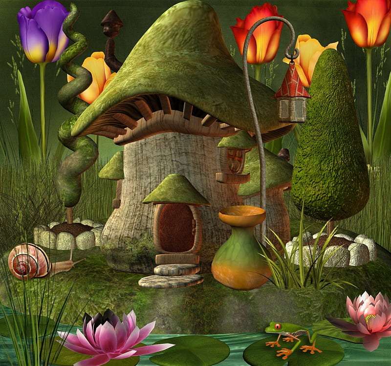 Casa de elfos extraña pero divertida y linda rompecabezas en línea