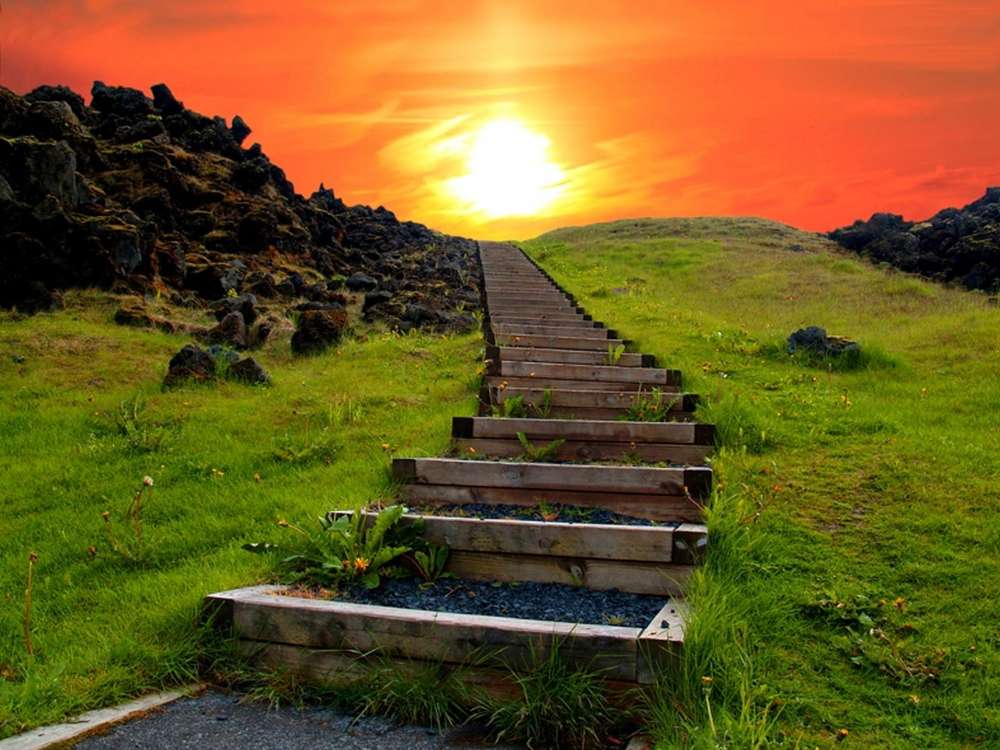Sunset, stairs to the very sky, beautiful view jigsaw puzzle online