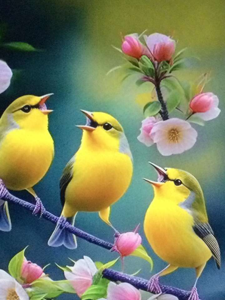 Pasăre galbenă cocoțată pe o creangă jigsaw puzzle online