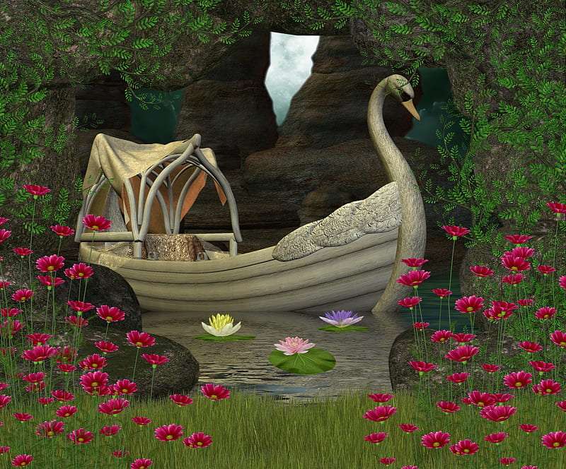 Класичний човен-лебідь, як гондола, чарівне видовище пазл онлайн