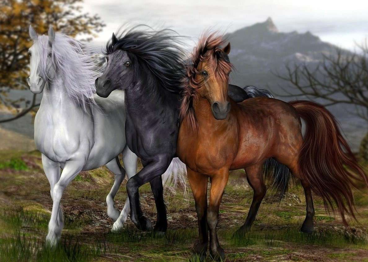Três belos cavalos puzzle online