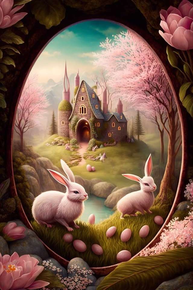 城の背景にウサギ オンラインパズル