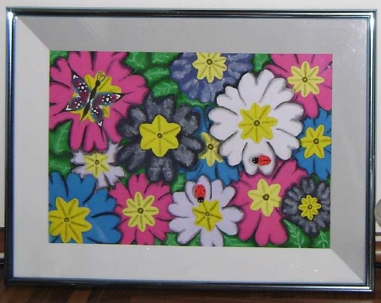 dipinto con fiori, farfalle e coccinelle puzzle online