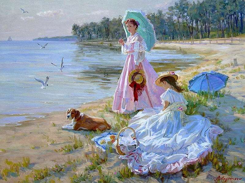 Picknick vid den pittoreska sjön pussel på nätet
