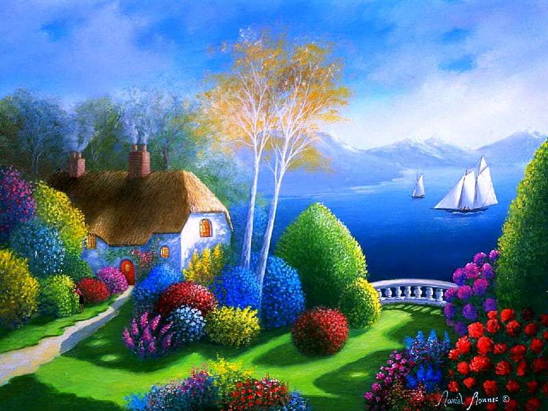House on the shore of the lake, beautiful scenery jigsaw puzzle online