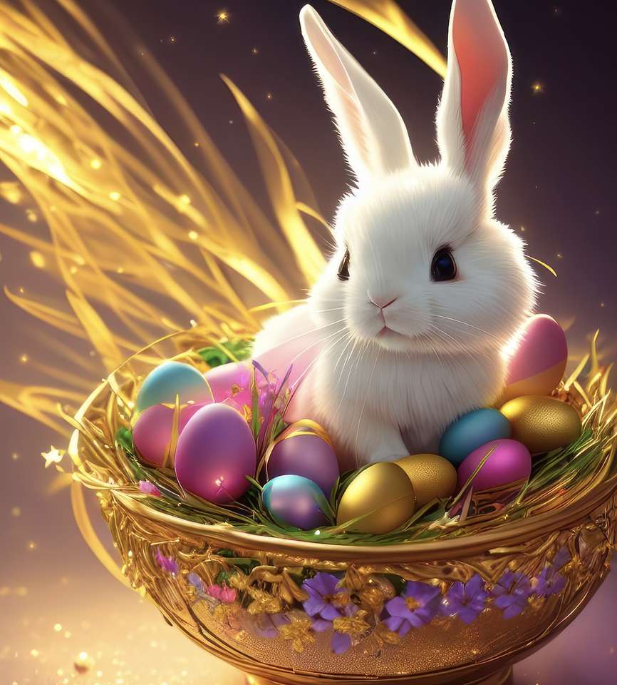 Malý zajíček s velikonočními vejci skládačky online