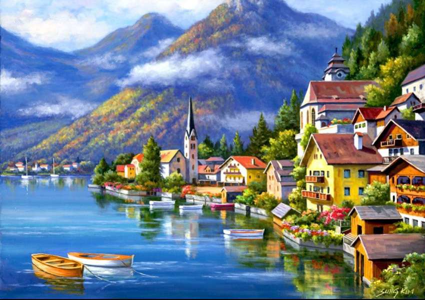La bellezza di un villaggio sul lago, wow puzzle online