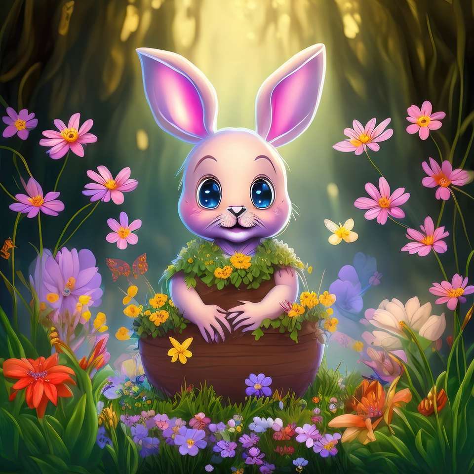 E entre as flores da primavera você pode encontrar um coelho puzzle online