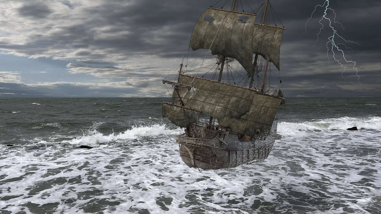 Парусный корабль Морской шторм пазл онлайн