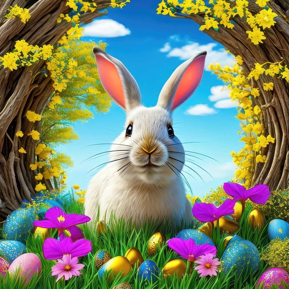 Somewhere in the meadow, somewhere you will fly Easter eggs are waiting jigsaw puzzle online
