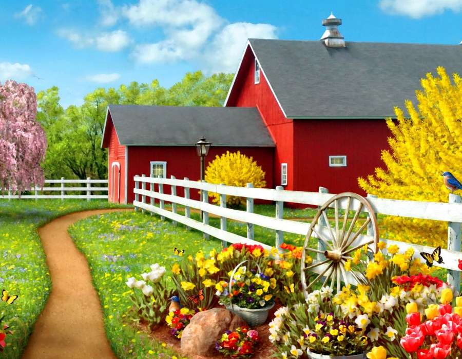 Красота поселка в весенне-летний сезон пазл онлайн