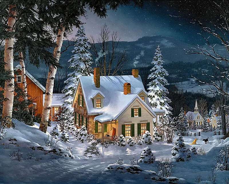 Winter night full of stars, beautiful view jigsaw puzzle online