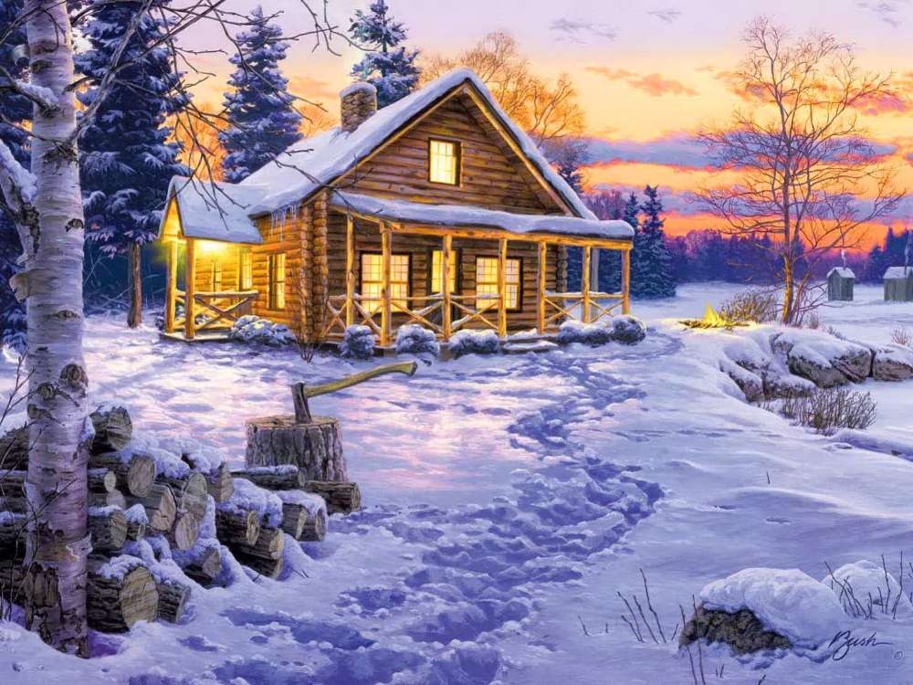 Fericire de iarnă deși cădea zăpada puzzle online