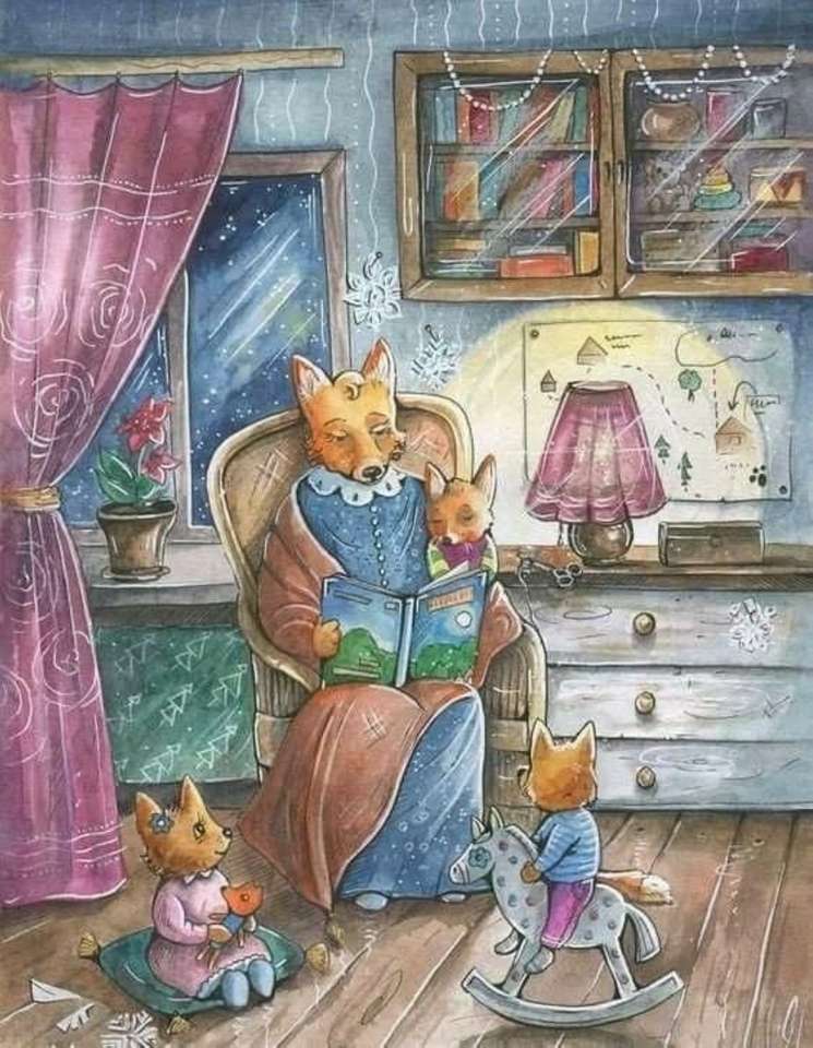 a raposa lê uma história para seus filhotes puzzle online