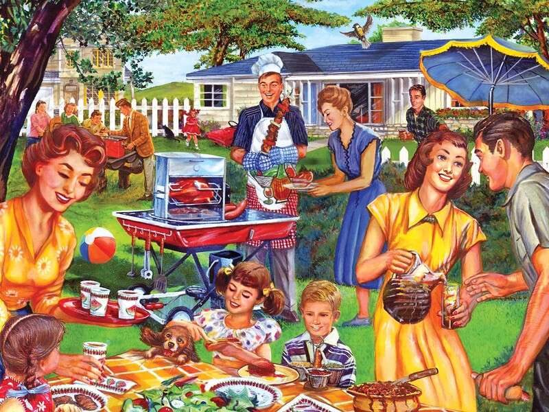 Famiglia che gode del barbecue puzzle online