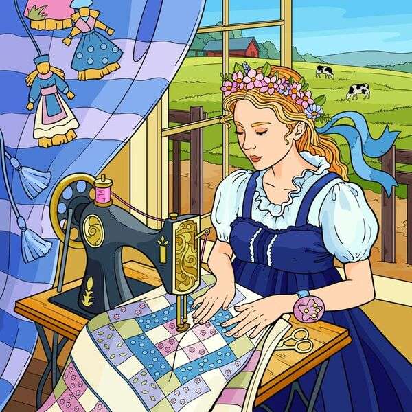 lady making a quilt online puzzle