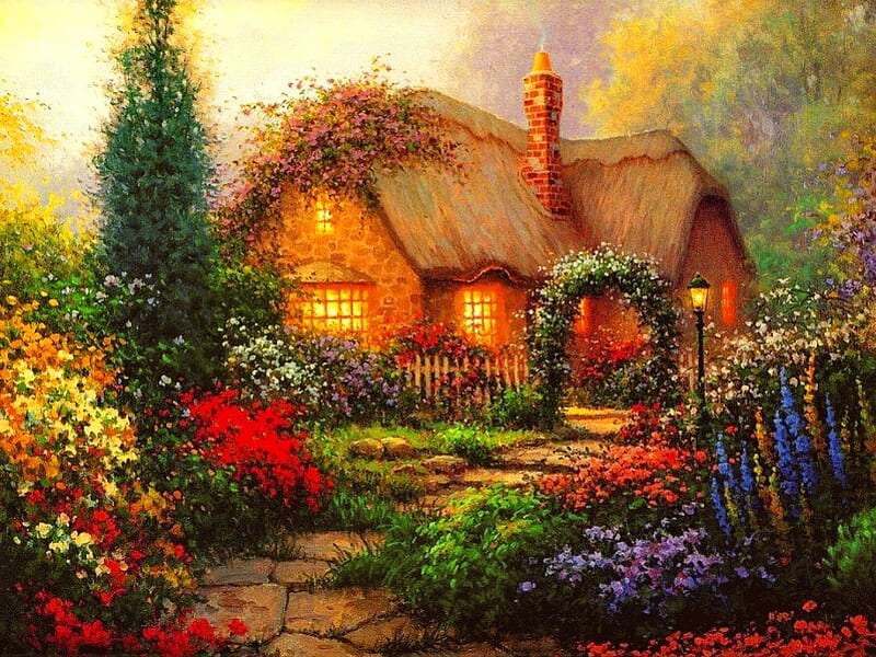An enchanted cottage with a beautiful garden jigsaw puzzle online