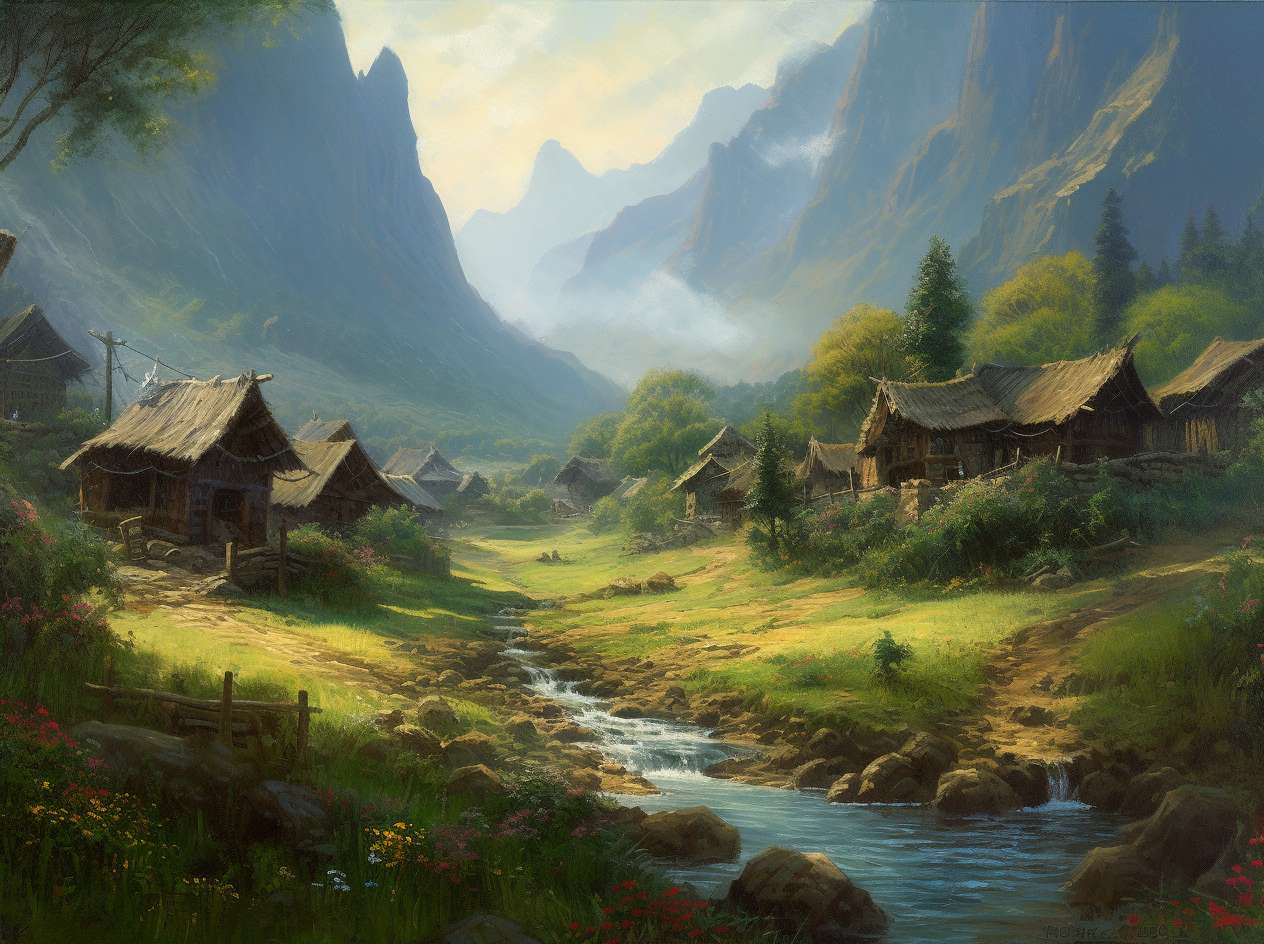 Ένα χωριό σε μια ορεινή κοιλάδα παζλ online