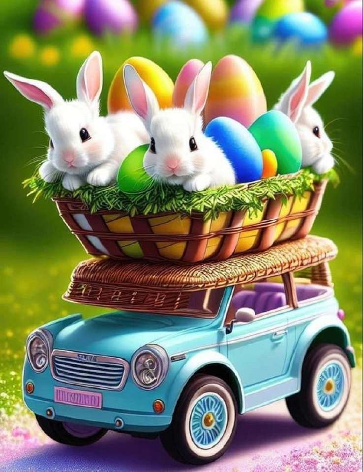 Великденски зайци с кола онлайн пъзел
