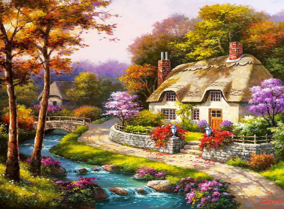 Un bellissimo cottage primaverile, da qualche parte là fuori puzzle online