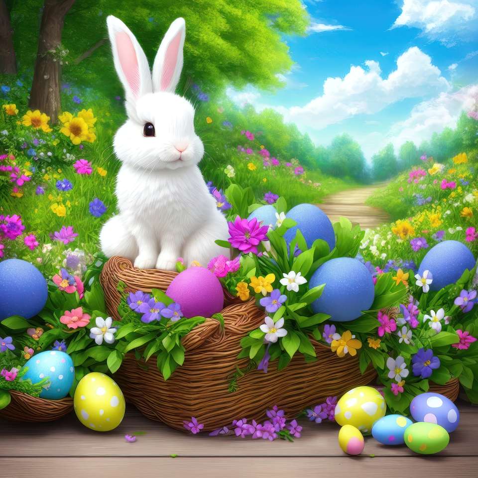Ouă de Paște în culorile florilor de primăvară puzzle online