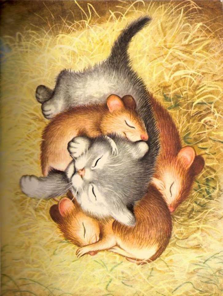 子猫とネズミが一緒に寝る オンラインパズル