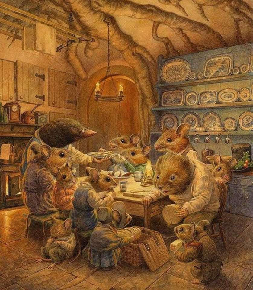de muizen aan tafel met hun vriendjes legpuzzel online
