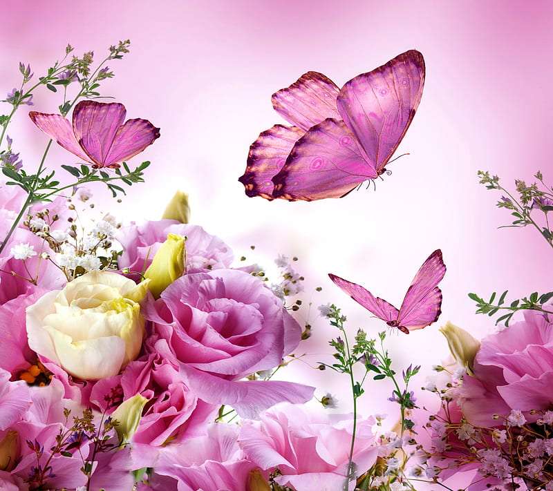 Όμορφα λουλούδια και όμορφες λουλουδένιες πεταλούδες παζλ online
