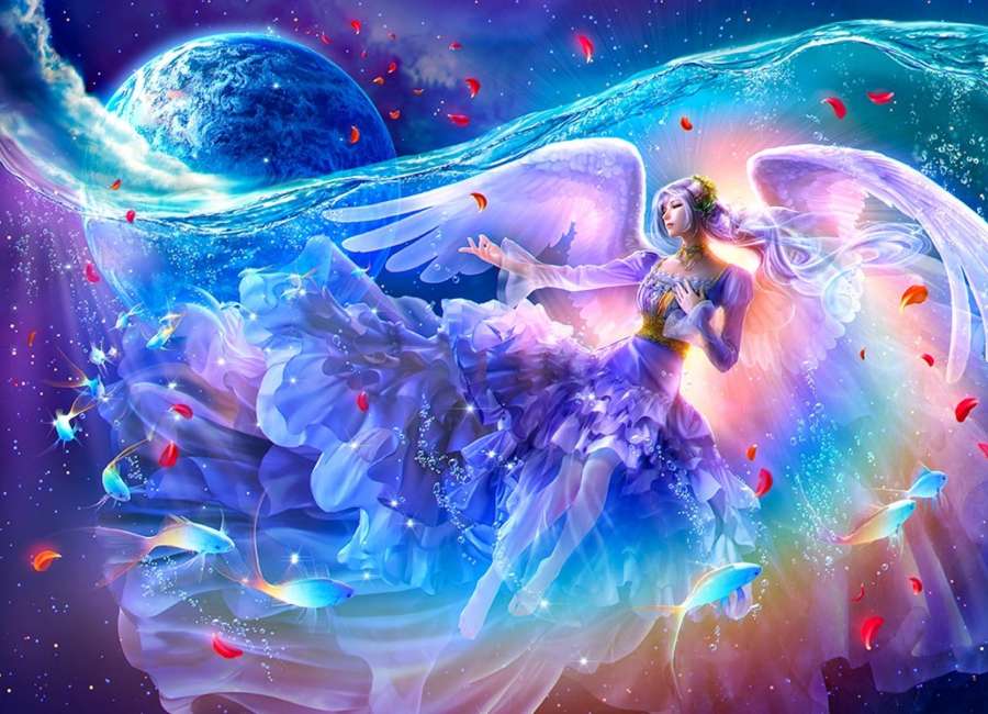 Ein schöner Regenbogen-Engel im Himmel Puzzlespiel online