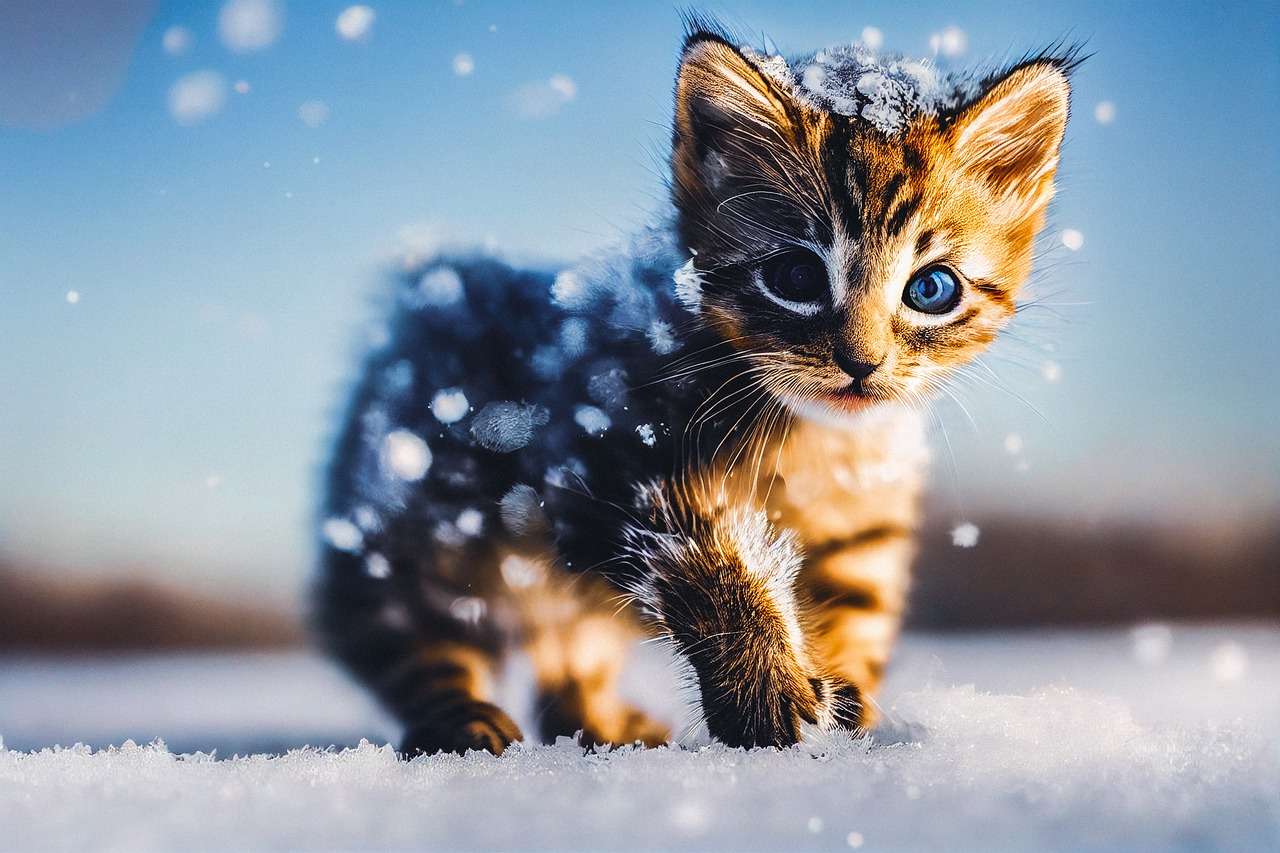 Кошка Котенок Замороженный B онлайн-пазл