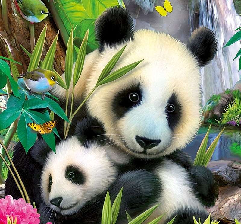 A gyerekek szeretik a plüssmacikat, a mackók a pandákat online puzzle