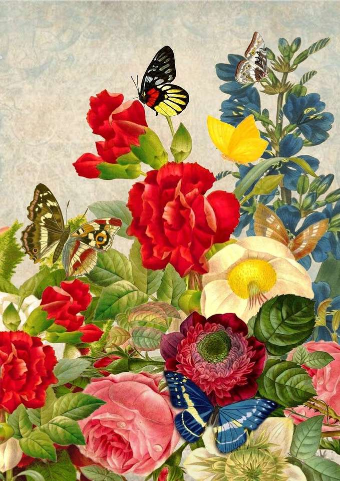 Květiny, motýli online puzzle