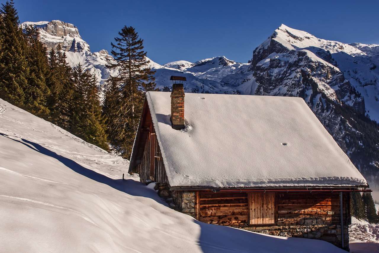 Casa de nieve Laderas Cabaña Cabaña Cabaña Cabaña de montaña rompecabezas en línea