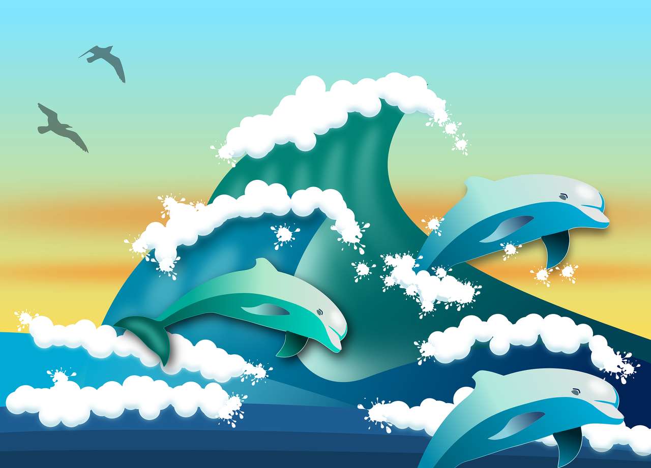 Дельфины, море онлайн-пазл