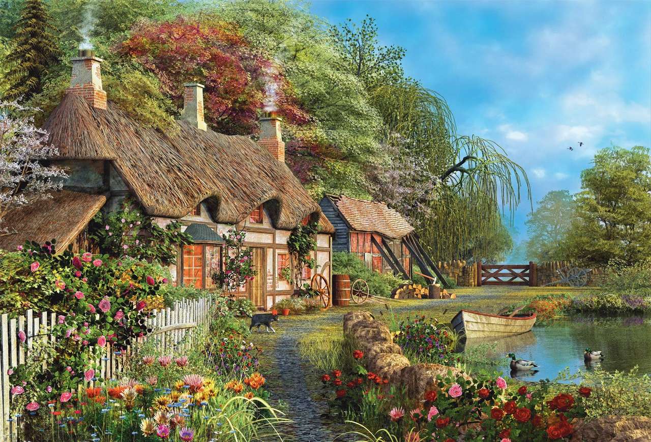 Beautiful interesting farm by the pond online puzzle