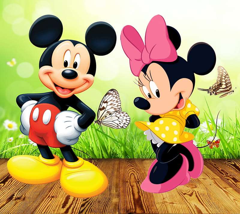 Mickey și Minnie și fluturi puzzle online