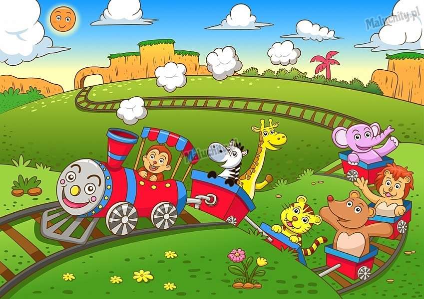 immagine. Animali che viaggiano su un treno puzzle online