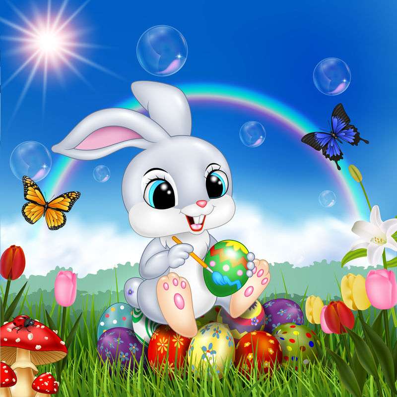 Cheerful rabbit in the meadow online puzzle