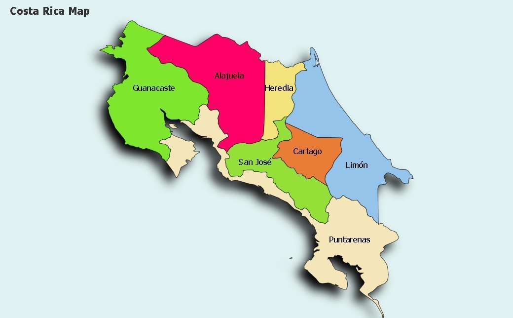 コスタリカの地図 ジグソーパズルオンライン