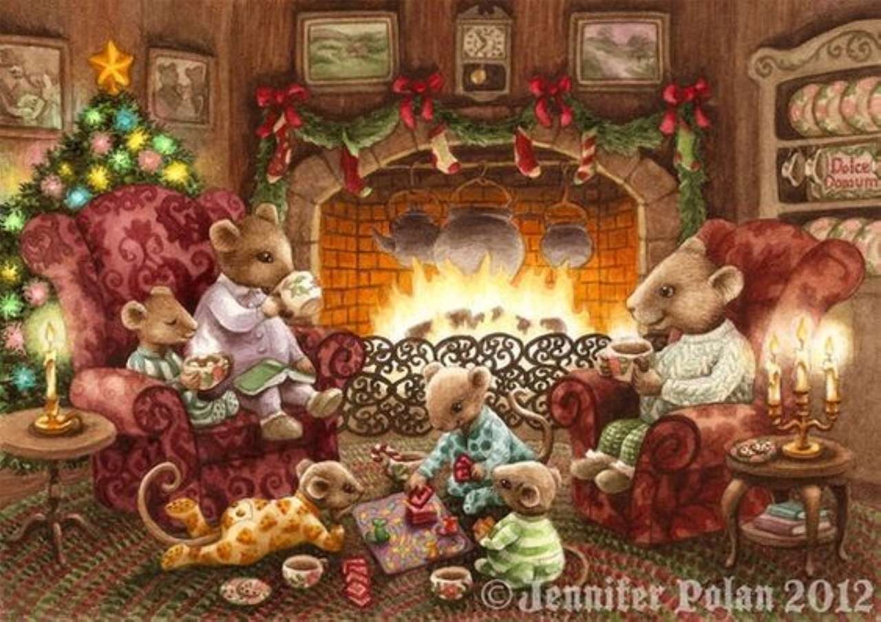 avond bij het vuur voor de muizenfamilie legpuzzel online