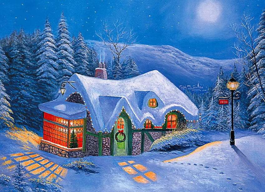 Romantic, calm winter night jigsaw puzzle online