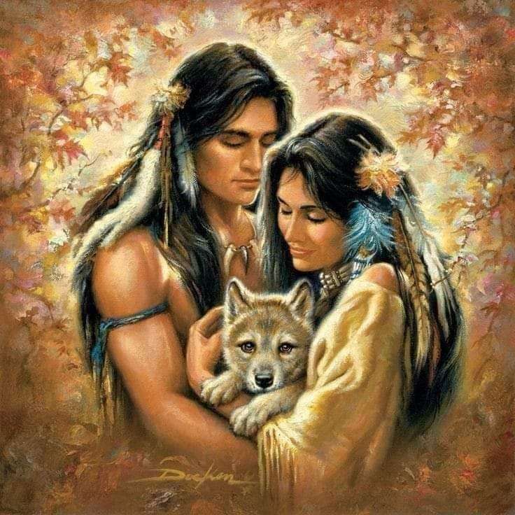 Indianerpaar und kleiner Wolf Puzzlespiel online