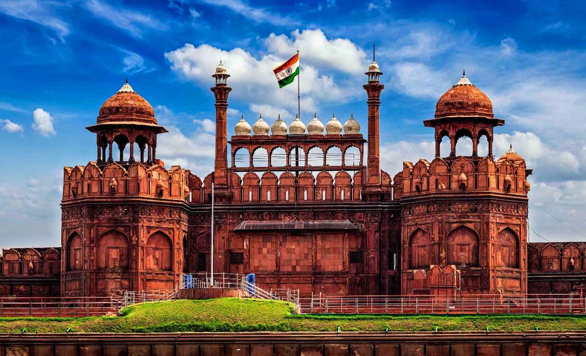 Delhi-Red Fort - intressant arkitektur av fortet pussel på nätet