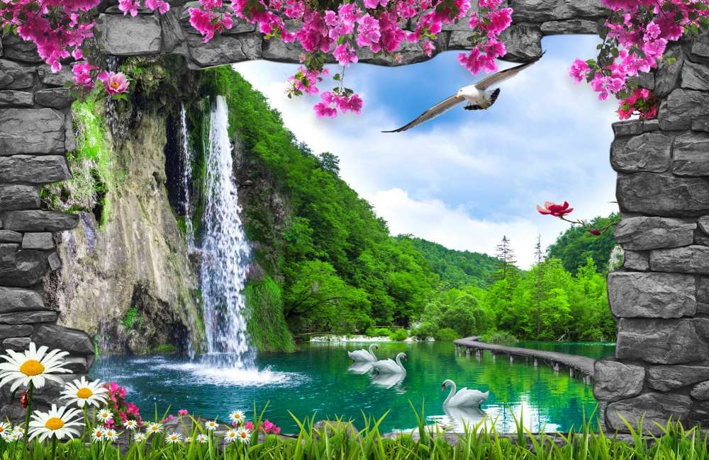 Een waterval op een paradijselijke plek online puzzel
