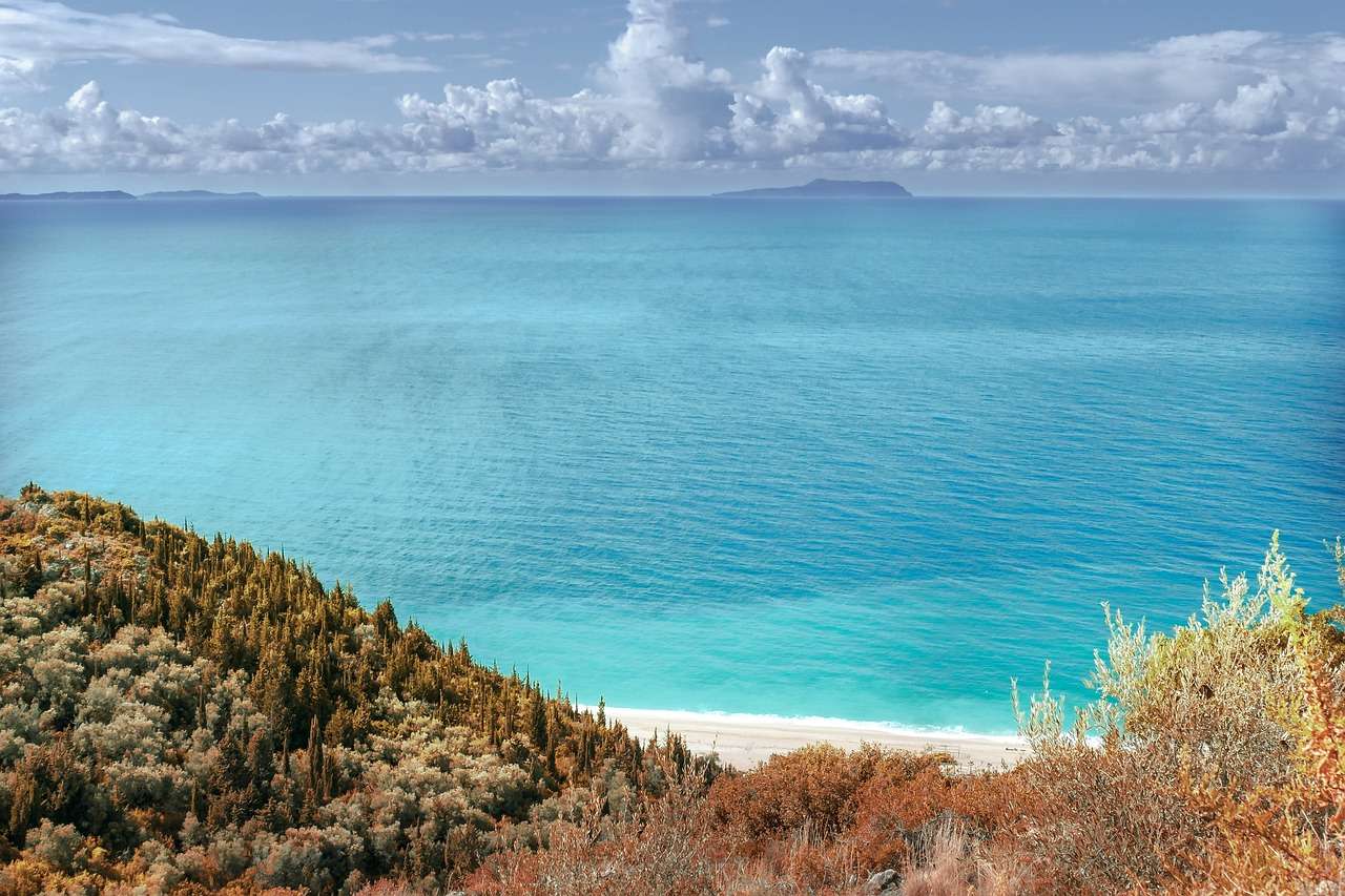 Море Вода Албания Океан Плаж Небе Пясък Син онлайн пъзел