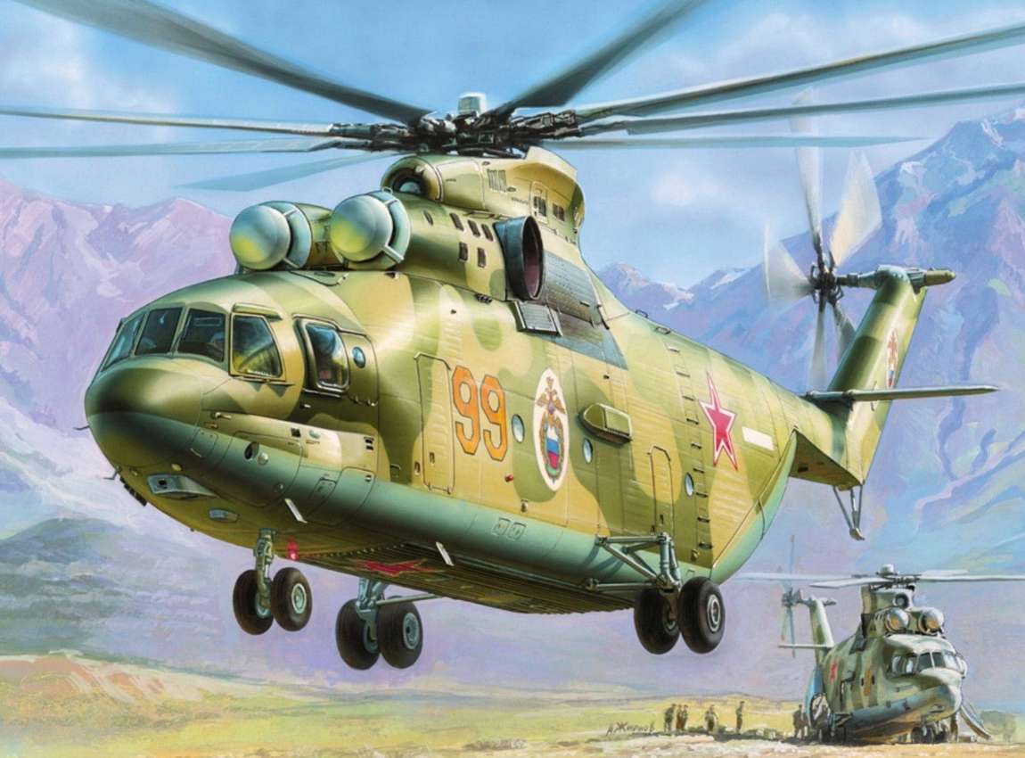En kraftfull militärhelikopter landar Pussel online