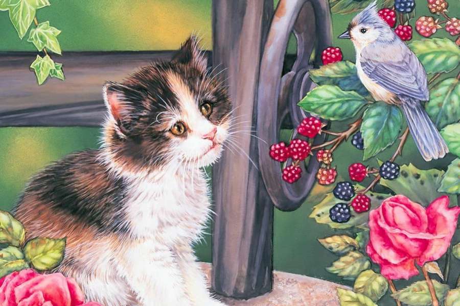 Cuplu minunat - pisicuță și pasăre :) jigsaw puzzle online