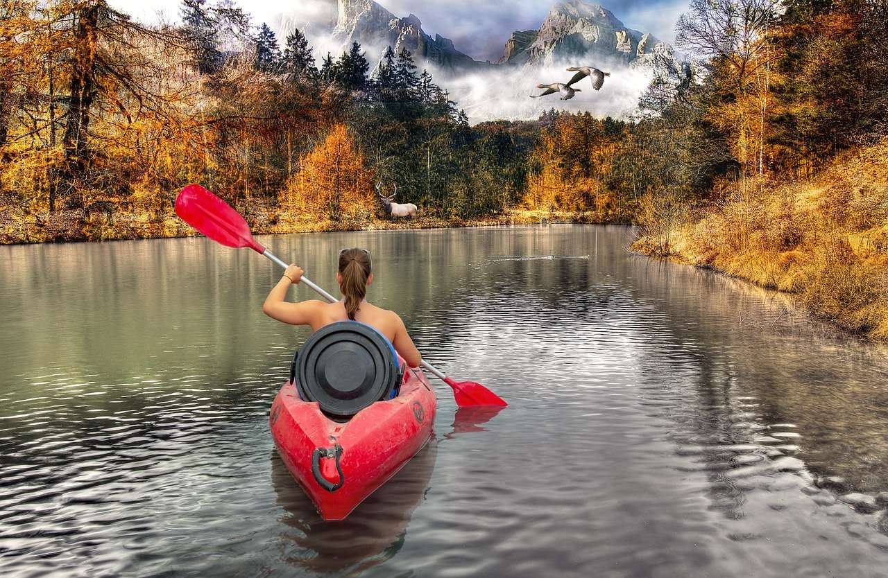 Remar en canoa por el río rompecabezas en línea