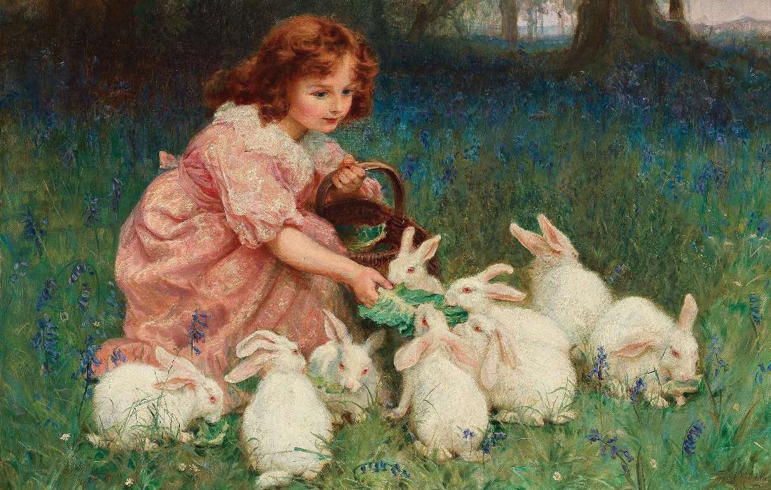 Alimentando coelhos brancos puzzle online